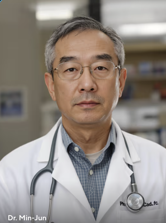 Dr. Min-Jun em seu laboratório de pesquisa dermatológica